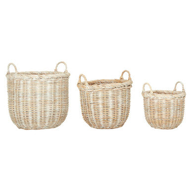 Whitewash Rattan Storage Baskets- Set of 3