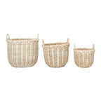 Whitewash Rattan Storage Baskets- Set of 3