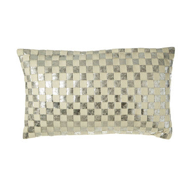 Ivory And Silver Check Rectangular Cushion