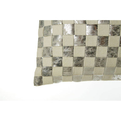 Ivory And Silver Check Rectangular Cushion