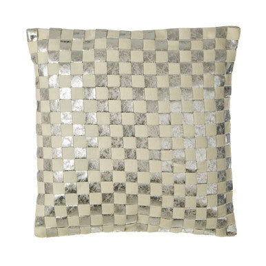 Square Ivory And Silver Check Cushion