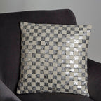 Square Ivory And Silver Check Cushion
