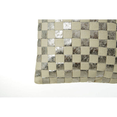 Square Ivory And Silver Check Cushion