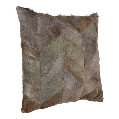 Grey Chevron Hair on Leather Patchwork Cushion