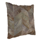 Grey Chevron Hair on Leather Patchwork Cushion