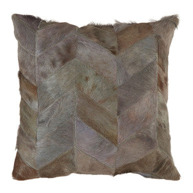Grey Chevron Hair on Leather Patchwork Cushion