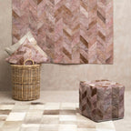Grey Chevron Hair on Leather Patchwork Cushion