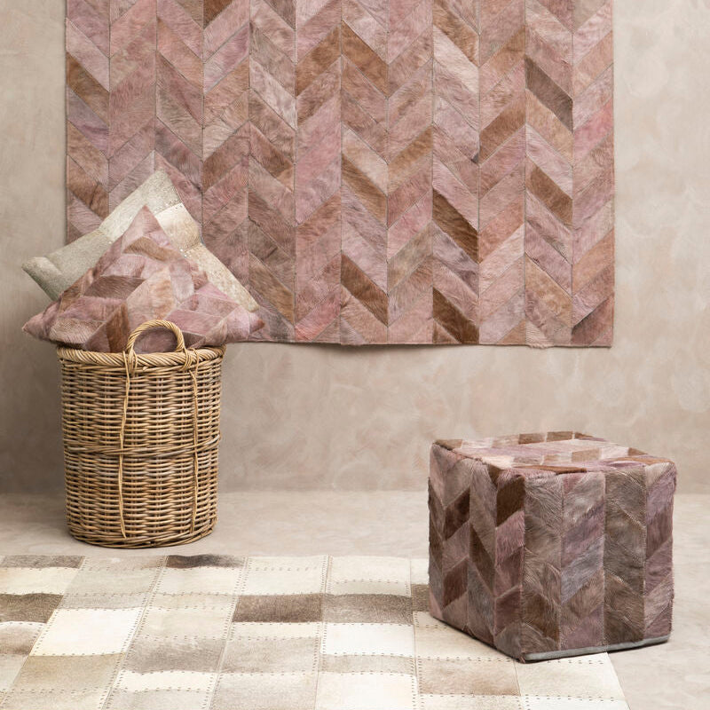 Grey Chevron Hair on Leather Patchwork Cushion
