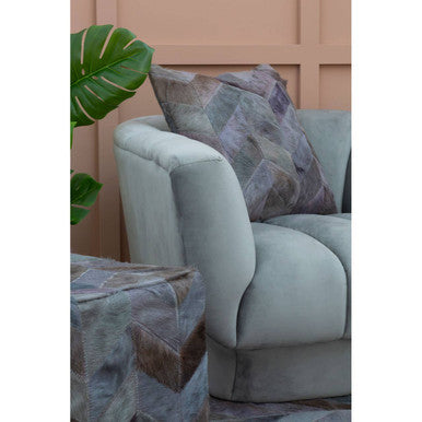 Grey Chevron Hair on Leather Patchwork Cushion