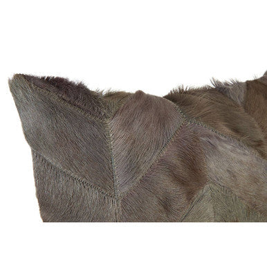 Grey Chevron Hair on Leather Patchwork Cushion