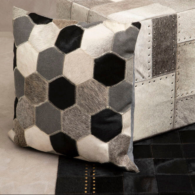 Black White and Grey Geometric Cushion
