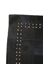 Black Hair on Leather Patchwork Cushion