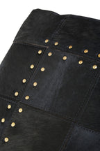 Black Hair on Leather Patchwork Cushion