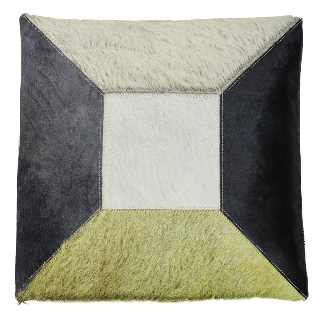 Geometric Hair on Leather Patchwork Cushion