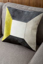 Geometric Hair on Leather Patchwork Cushion