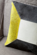 Geometric Hair on Leather Patchwork Cushion