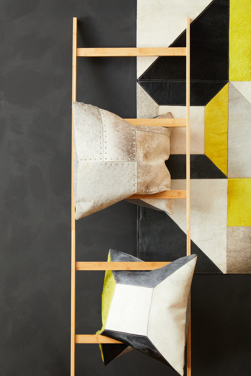 Geometric Hair on Leather Patchwork Cushion