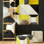 Geometric Hair on Leather Patchwork Cushion