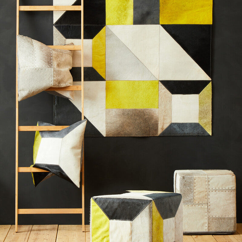 Geometric Hair on Leather Patchwork Cushion