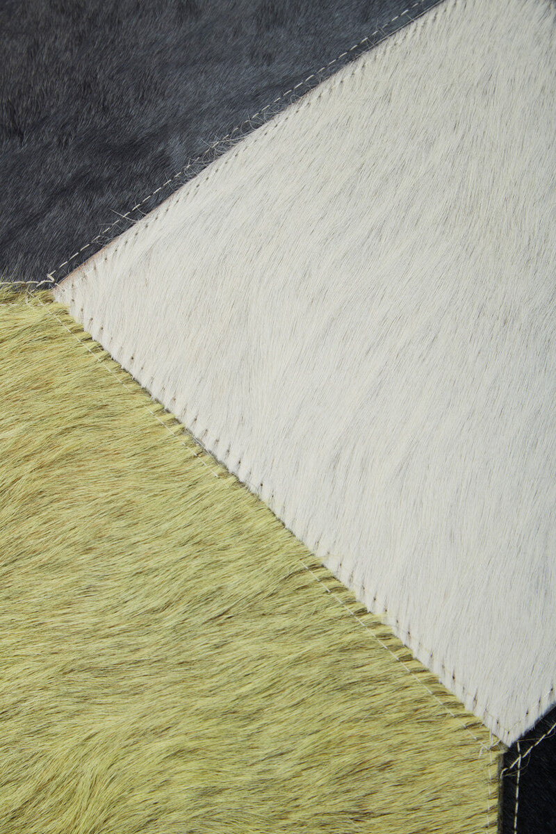 Geometric Hair on Leather Patchwork Cushion