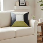 Geometric Hair on Leather Patchwork Cushion