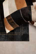 Neutral Colourblock Hair on Leather Patchwork Cushion