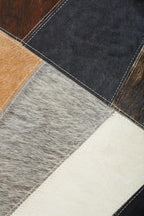 Neutral Colourblock Hair on Leather Patchwork Cushion