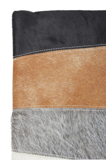 Neutral Colourblock Hair on Leather Patchwork Cushion