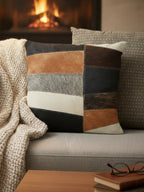 Neutral Colourblock Hair on Leather Patchwork Cushion