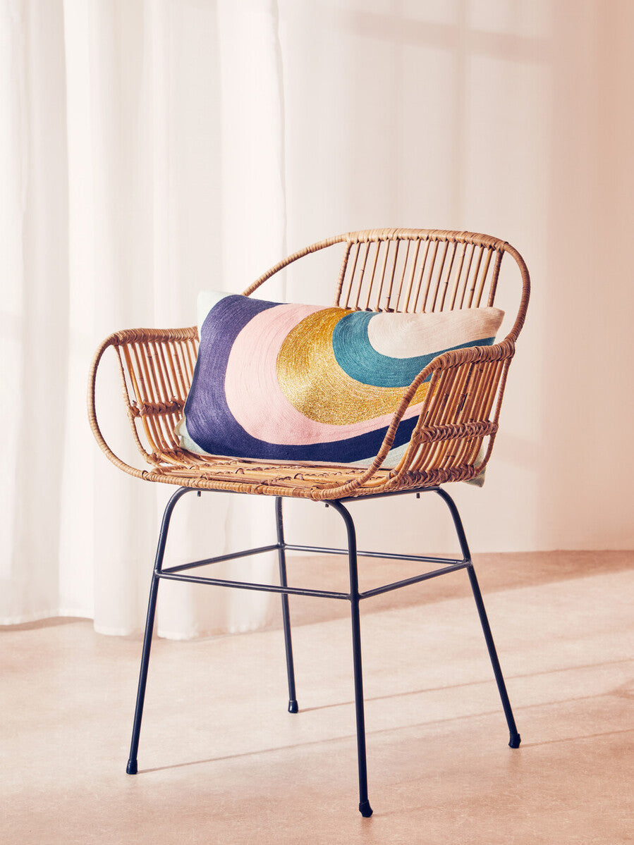 Curved Stripes Embroidered Cushion