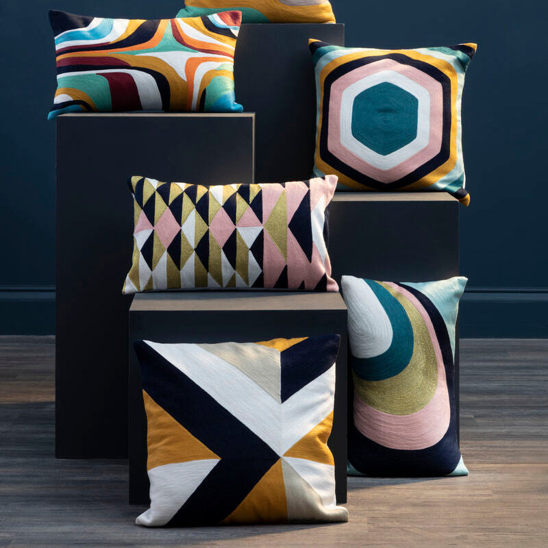 Curved Stripes Embroidered Cushion