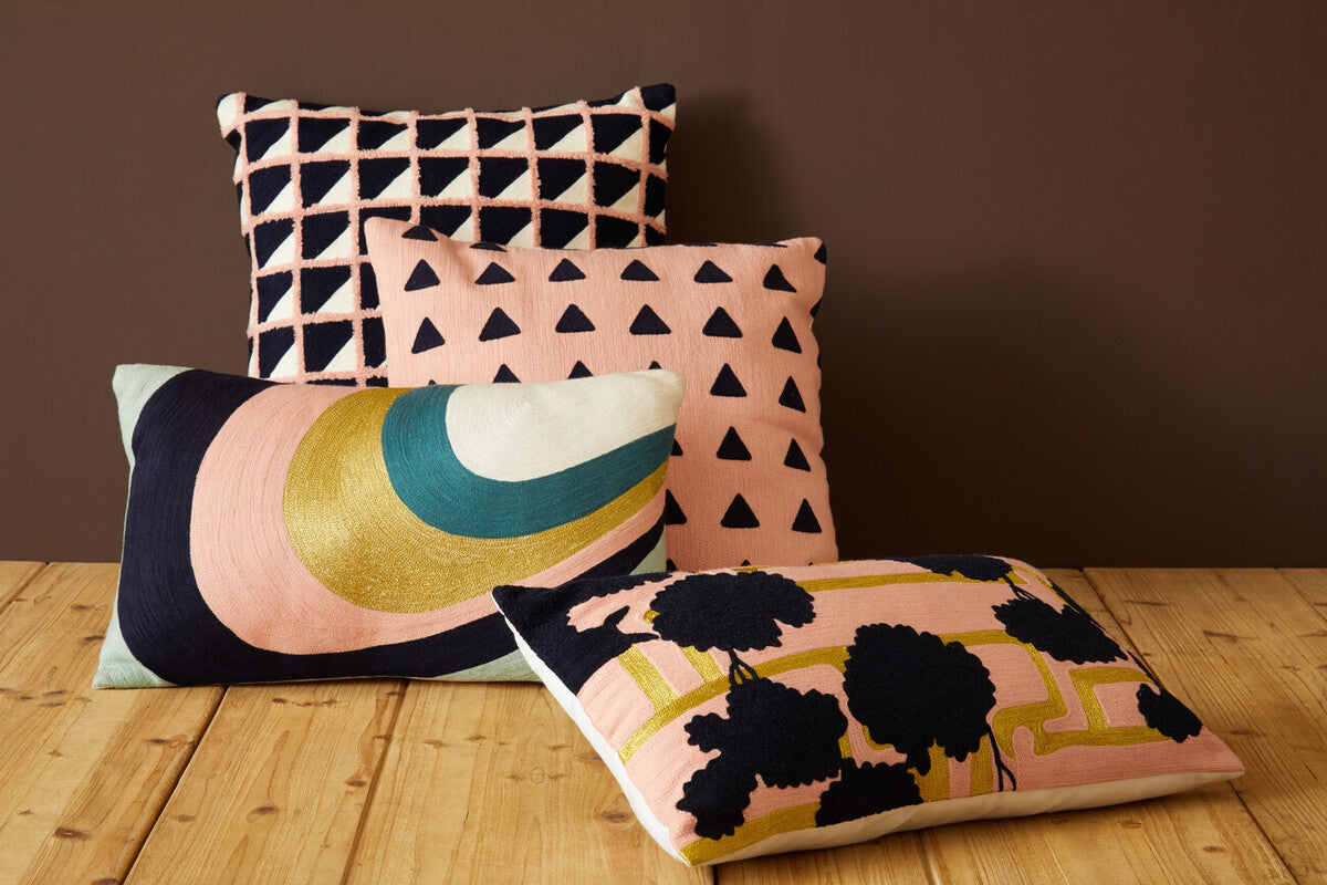 Curved Stripes Embroidered Cushion