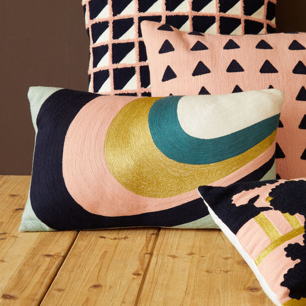 Curved Stripes Embroidered Cushion