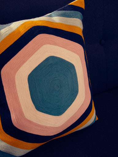 Hexagonal Design Embroidered Cushion