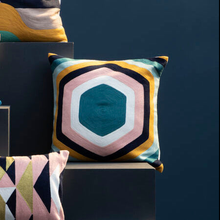 Hexagonal Design Embroidered Cushion