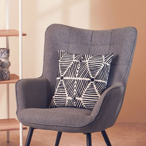 Black And White Square Embroidered Cushion