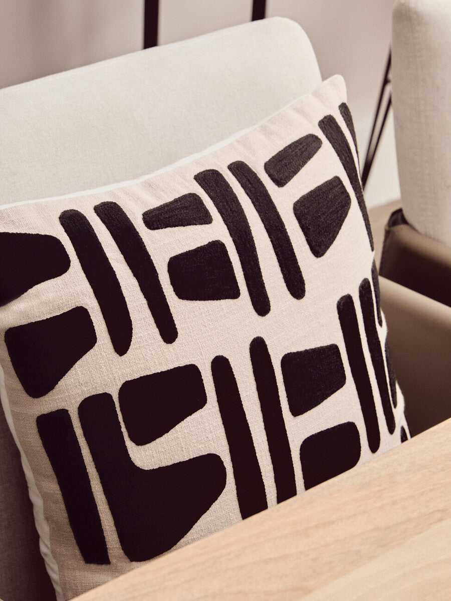 Natural And Black Square Cushion