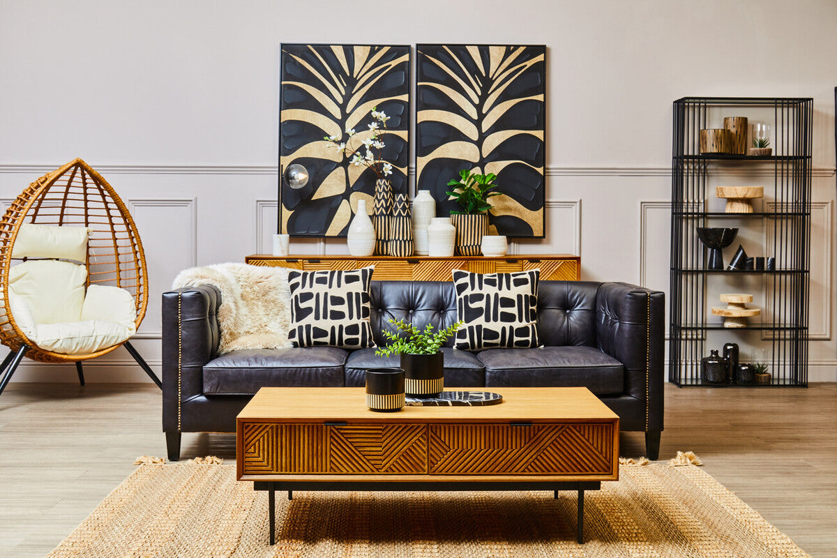 Natural And Black Square Cushion