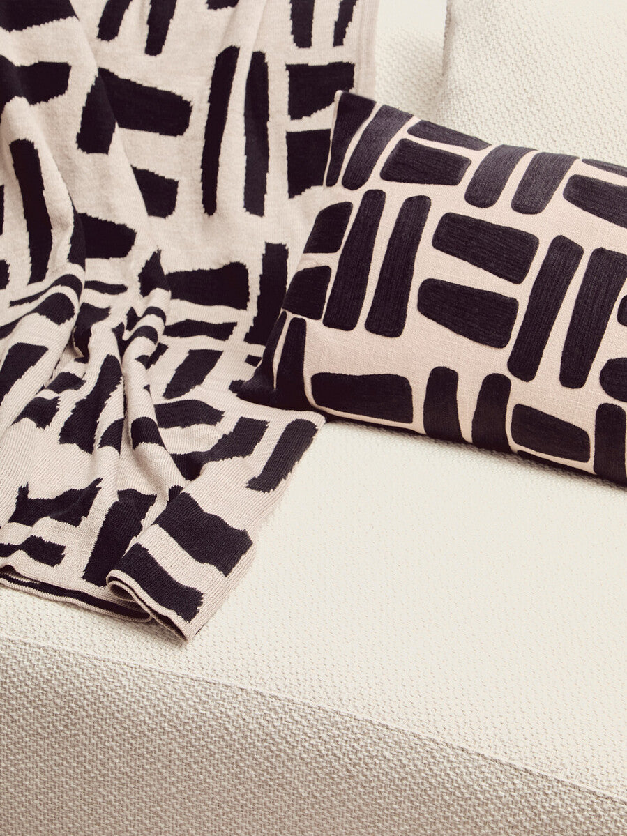 Natural And Black Rectangular Cushion