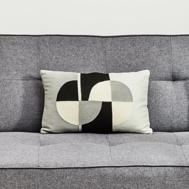 Circular Print Embroidered Rectangular Cushion