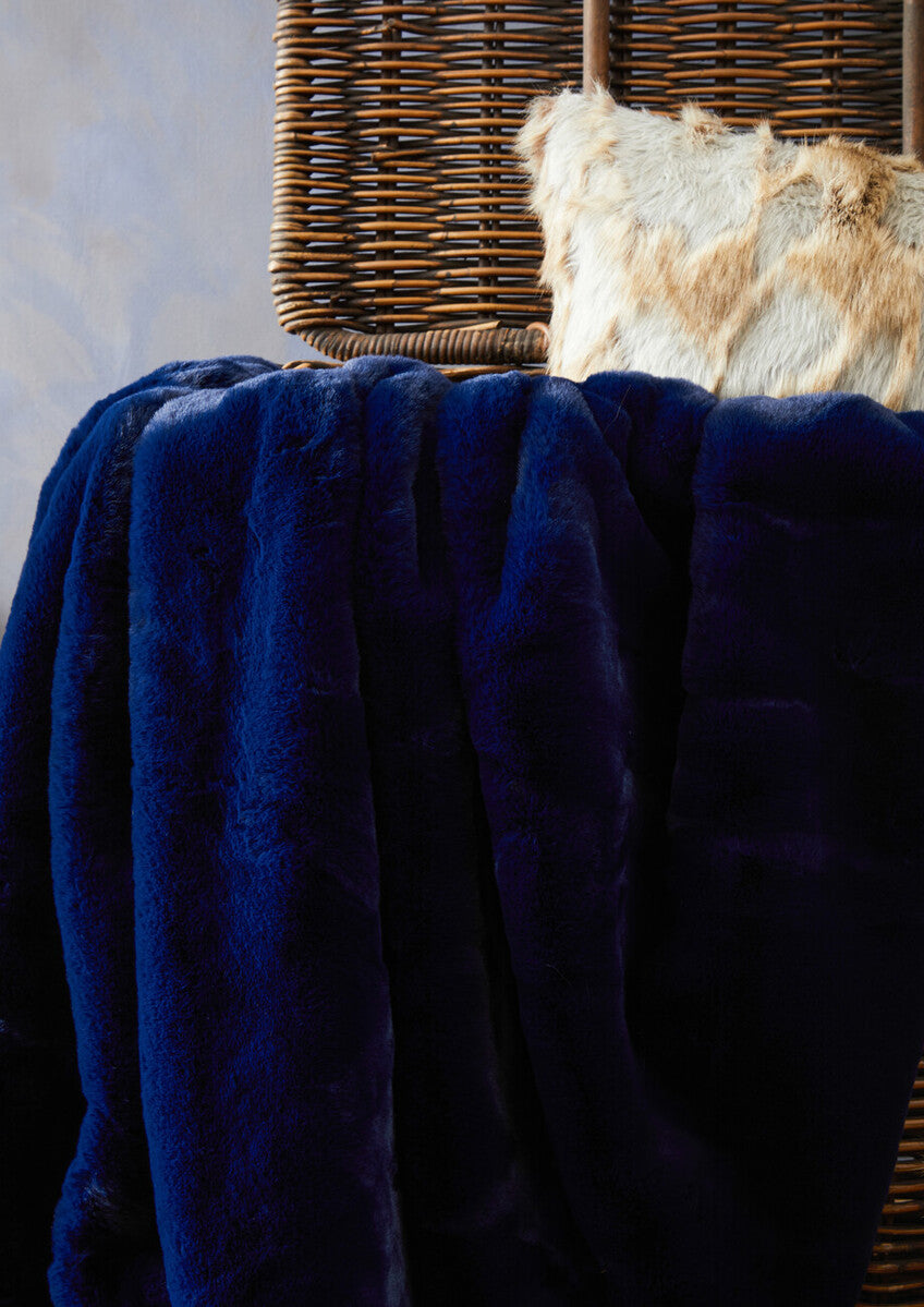 Bosie Navy Blue Faux Fur Throw