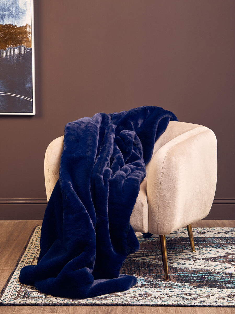Bosie Navy Blue Faux Fur Throw