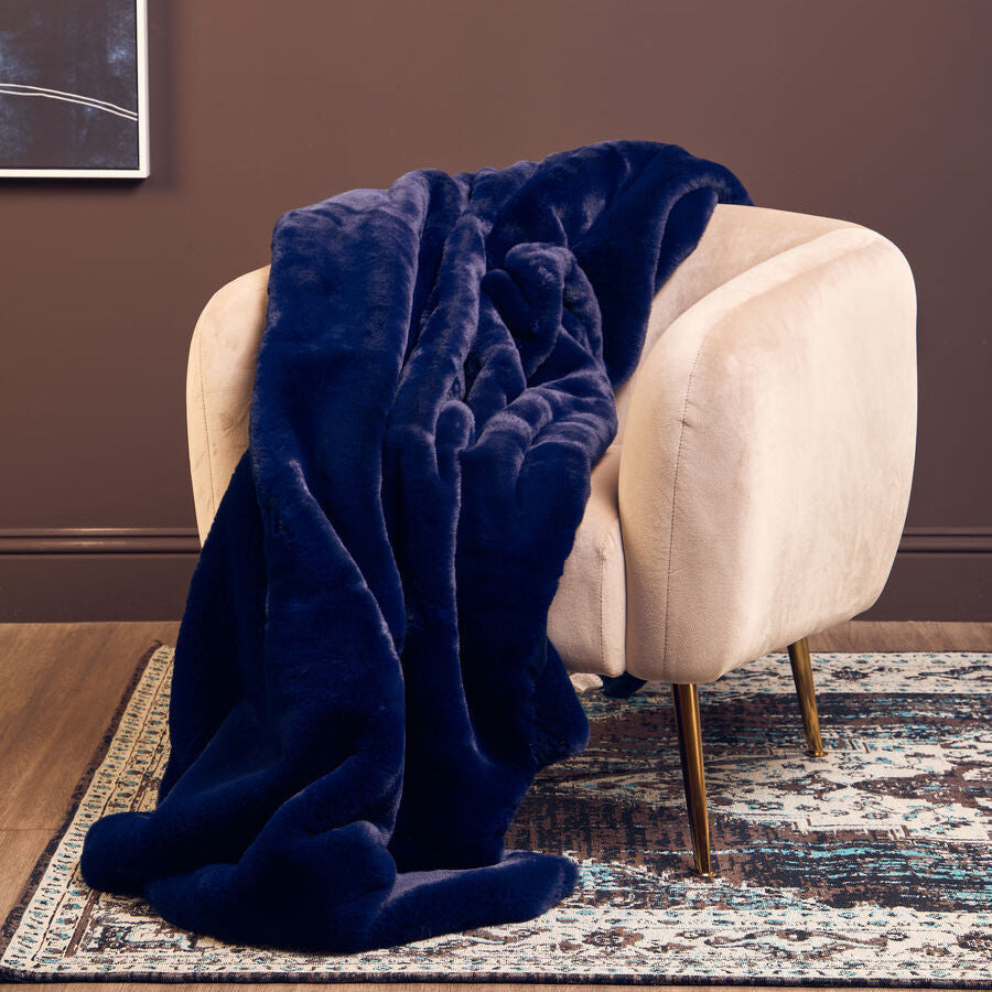 Bosie Navy Blue Faux Fur Throw