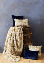 Navy Blue Rectangular Faux Fur Cushion