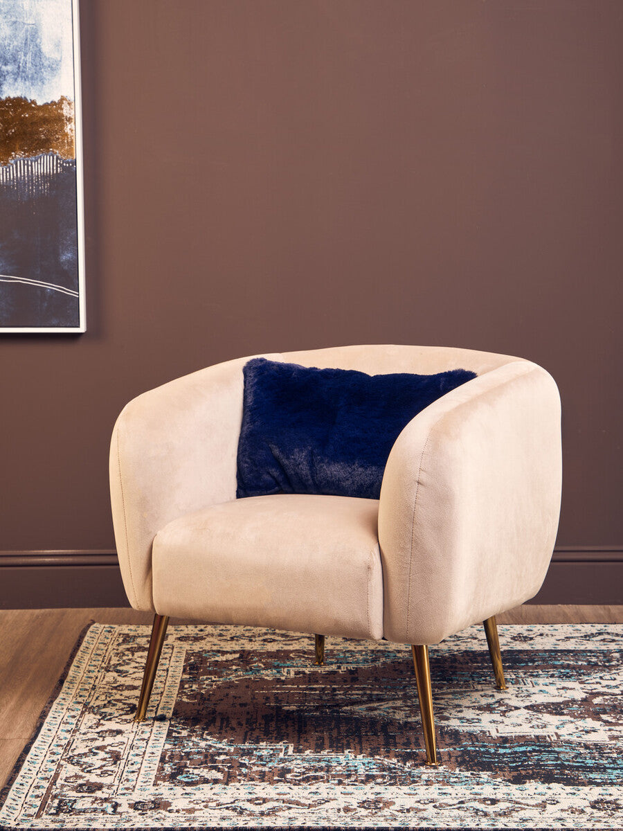 Navy Blue Rectangular Faux Fur Cushion