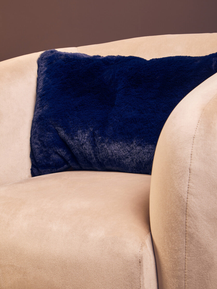 Navy Blue Rectangular Faux Fur Cushion