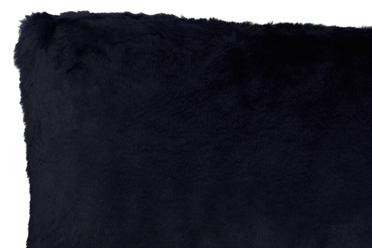 Navy Blue Rectangular Faux Fur Cushion