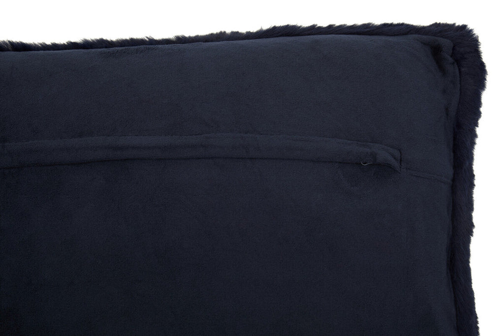 Navy Blue Rectangular Faux Fur Cushion