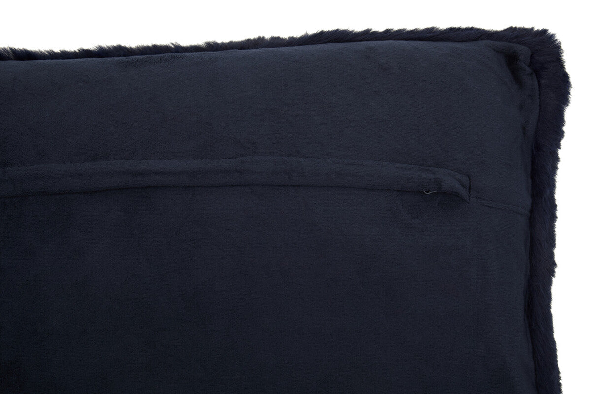 Navy Blue Rectangular Faux Fur Cushion