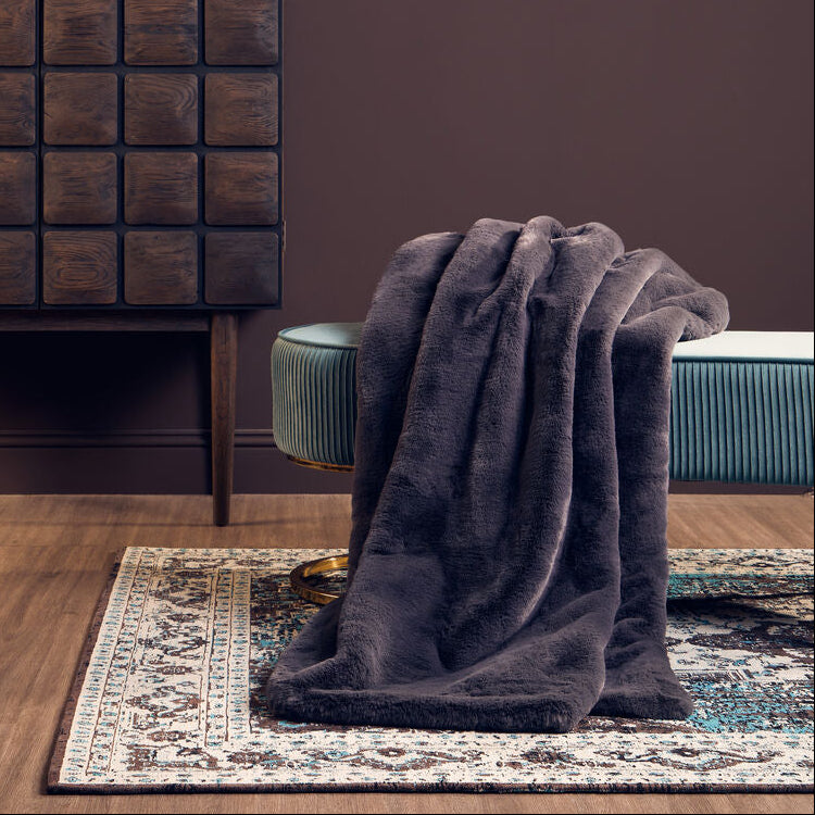 Bosie Grey Faux Fur Throw